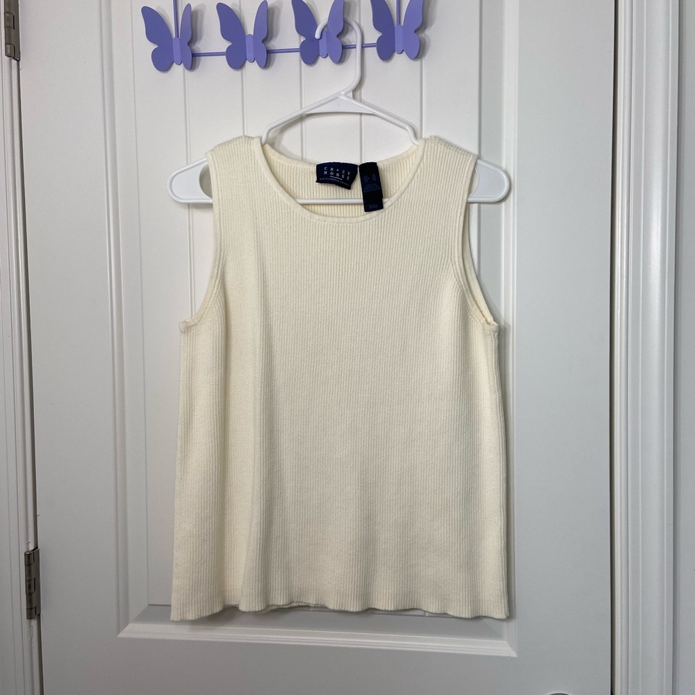 Crazy Horse Liz Claiborne women’s cream ribbed knit stretch sleeveless top‎ XL